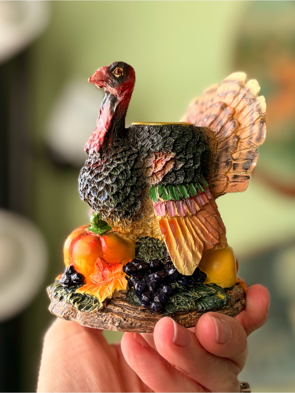 Seasonal Candlestick Holder Turkey Figurine Decorative Accent